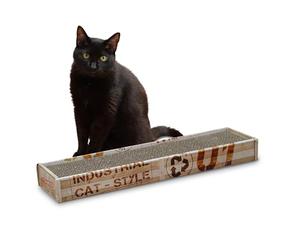 Croci - Cardboard cat scratching post, 2 reversible layers, with non-slip feet, including bag of catnip, Industrial style, 48 x 12.5 x 5 cm