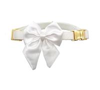 Croci Ceremony Bride Wedding Dog Collar with Removable Satin Bow, White with Gold Detail, for Small Medium Large Dogs M/32-50cm