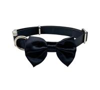 Croci Ceremony Male Dog Collar with Bow Tie Wedding Elegant Blue Fabric Satin Silver Detailing for Small Medium Large Dogs S/28-44cm