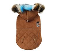 Croci Dog Jacket With Shearling Hood, Back Size 50 Cm, Padded And Adjustable, With Elastic And Hole For Leash And Harness, Brown Color