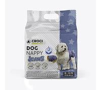 Croci Dog Nappy Jeans - Absorbent Pants for Female Dogs, Size M - Diameter 32-44 cm, Hygienic Nappy Cycle and Pipi Dog, Odour Resistant, Disposable, Adjustable Adhesive Closure, Pack of 12