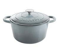 Crock Pot Artisan 5 Quart Enameled Cast Iron Round Dutch Oven, Slate Gray | Self-Basting Lid Circulates Moisture, Porcelain Interior, Stovetop and Broiler Safe, Side Loop Handles
