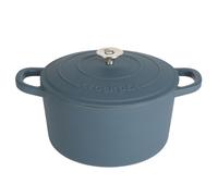 Crock Pot Artisan 5-Quart Round European Enameled Cast Iron Dutch Oven Pot W/Lid - Matte Navy Blue