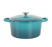 Crock Pot Artisan 6-Quart Round European Enameled Cast Iron Dutch Oven Pot With Lid -Teal Ombre