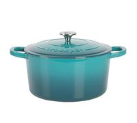 Crock Pot Artisan 6-Quart Round European Enameled Cast Iron Dutch Oven Pot With Lid -Teal Ombre