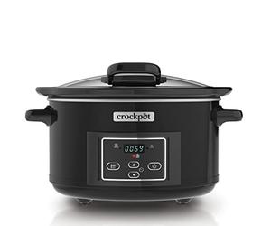 Crock-Pot Digital Slow Cooker with Hinged Lid | Adjustable Cooking Time | 4.7 Litres (4-5 People) | Black (Stainless Metal) [CSC052X]