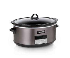 Crock-Pot Large 8-Quart Programmable Slow Cooker with Auto Warm Setting, Black Stainless Steel, Includes Cookbook (Pack of 1)