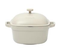 Crock-Pot Northvale Cast Aluminum Lightweight Durable 5.2 Quart Heavy Duty Dutch Oven Pot With Lid Oven Safe Dual Handles - Matte Linen White