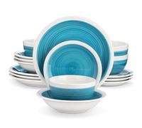 Crockery Set 16/32 Piece Stoneware Tableware Set with Dinner/Dessert Plate Cereal/Pasta Bowl for 4/8 Person 4 Color Optional(Blue,32 pcs)