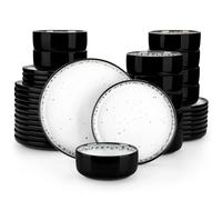 Crockery Set 18/36 Piece White Black Ceramic Plate Sets Stoneware Dinner Set with 6PCS Plate/Dessert/Bowl/Soup(36 Piece)