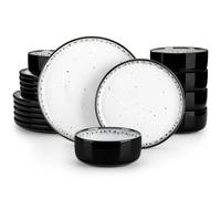 Crockery Set 18/36 Piece White Black Ceramic Plate Sets Stoneware Dinner Set with 6PCS Plate/Dessert/Bowl/Soup(18 Piece)