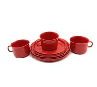 Crockery Set Coffee Service Plastic Crockery Set 3 x Cups 14 cm Plates 18 cm Plastic Red