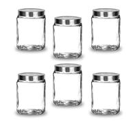 CROCO JAR Cubical Glass Jar 600 ml | BPA Free Glass jars for kitchen storage | Kitchen Containers with lid | Multipurpose Jar | Glass Storage Container | See Through Cap | Pack Of 6