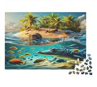 Crocodile 100% Recycled Cardboard Tropical Island Underwater 1000Pc Jigsaw Puzzles Adults Unique Classic Educational Games 52x38cm/1000pcs