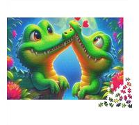 Crocodile 1000 Piece Jigsaw Puzzle for Adults Two Cute Crocodiles with Hearts Under Moon Challenging Hard Premium Thick Sturdy Vibrant Stress Relief Family Game 52x38cm/1000pcs