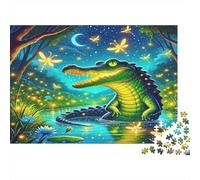 Crocodile 1000-piece Jigsaw Puzzles Cardboard Family Adults Teens Crocodile in Swamp Kids Educational Mental Stimulation Cognitive Development Indoor Group Activity 52x38cm/1000pcs