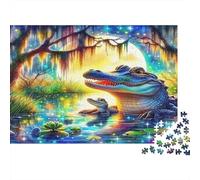 Crocodile 1000-piece Recycled Cardboard Puzzle Seniors Adults Two Crocodiles Cognitive Development Brain Teaser Premium Quality Home Decoration Indoor Solo Activity 38x26cm/1000pcs