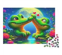 Crocodile 1000 Pieces Jigsaw Puzzle Paper for Adults Crocodiles with Hearts Stress Relief Sustainable Eco-Friendly Brain Teaser Mental Stimulation Home Leisure Play 70x50cm/1000pcs