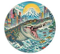 Crocodile 1000 Pieces Jigsaws Stress Reliever Difficult Challenge for Adults & Kids Challenging Beast of Prey Round Family Game Gifts 1000pcs (67.5x67.5cm)
