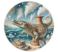 Crocodile 1000 Pieces Jigsaws Stress Reliever Difficult Challenge for Adults & Kids Unique Challenge Games Beast of Prey Circular Puzzle Home Decor Gifts 1000pcs (67.5x67.5cm)