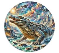 Crocodile 1000 Pieces Jigsaws Stress Reliever Difficult Challenge for Adults & Kids Unique Challenge Game Beast of Prey Circular Puzzle Family Game Gifts 1000pcs (67.5x67.5cm)