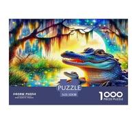 Crocodile 1000 Pieces Puzzle for Home Wall Decor -Alligator Lighthouse Swamp Night Fun Present & Activity for Adults Kids Great Gift Idea52x38cm/1000pcs