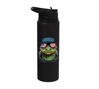 Crocodile & Alligator - Cap with American Flag and Glasses Stainless Steel Insulated Water Bottle