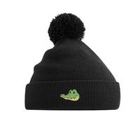 Crocodile Alligator Embroidered Bobble Hat for Adults | Winter Warm Knit Pom Pom Hat Navy