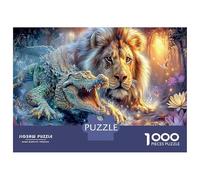 Crocodile And Lion 1000 Piece Classic Jigsaw Puzzles Wildlife Battle Scene Jigsaw Puzzles Bundle Family Puzzle Game Parent Child Interactive Recycled Cardboard Cognitive Development 52x38cm/1000pcs