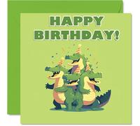 Crocodile Birthday Cards for Her Him - Party Animals Pyramid - Happy Birthday Card for Mum Dad Brother Sister Auntie Uncle Cousin Friend Family Colleague 145mm x 145mm Bday Greeting Cards