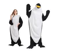 Crocodile Blanket Onesie Flannel Crocodile Sleeping Bag Wearable Crocodile Blanket Hoodie Unisex One Piece Design Cartoon Costume Soft Crocodile Costume Onesie (Penguin-Black,L)