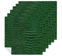 Crocodile Bone Skin Texture Green Leather Cloth Napkins Set of 6, Square Premium Reusable Washable Polyester Table Linen Napkin for Dinner Party