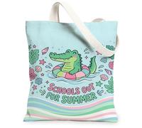 Crocodile Canvas Tote Bag for Women, Summer Playful Swim Float Shells Summer Blue Washable Reusable Graphic Tote Bag for Sh, Blue, 13x15 Inch