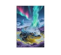 Crocodile Canvas Wall Art Aurora Hot Spring Print On Canvas Modern for Living Room Office Wall Decor Gift 08x12inch(20x30cm)