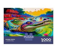 Crocodile Cardboard Psychedelic Alligator Vibrant Premium Jigsaw Puzzle Boredom Buster Home Decor 70x50cm/1000pcs