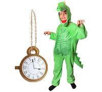 Crocodile Costume for Kids - Tick Tock Crocodile Fancy Dress Costume + Separate Hood + Inflatable Clock for World Book Day/Book W nd Tv & Movies Character