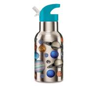 Crocodile Creek Kid's Stainless Steel Water Bottle with Built-in Straw, 400ml - Keeps Drinks Hot or Cold for Up to 6 Hours - Reusable & Leakproof Kids Water Bottle - Solar System