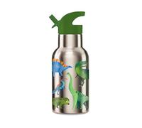 Crocodile Creek Kid's Stainless Steel Water Bottle with Built-in Straw, 400ml - Keeps Drinks Hot or Cold for Up to 6 Hours - Reusable & Leakproof Kids Water Bottle - Dinosaur World