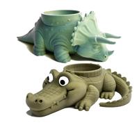 Crocodile Dinosaur Egg Cup Holder - Novelty Easter Souvenir Gift Soft Boiled Egg Stand Animal Shaped Kitchen Table Piece Family Breakfast Ornament Seasonal Accent 3D (Twin Pack Dino&Croc)