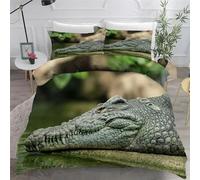 Crocodile Duvet Cover King Set, Microfibre Bedding Double Bed Set, Wildlife Reversible Quilt Cover Set, Puckering Duvet Covers Set with Zipper Closure, with 2 Pillowcases