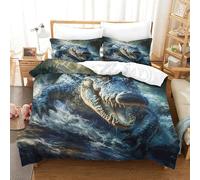 Crocodile Duvet Cover,Natural Rushing Water Bedding Set 3D Pattern Easy Care Quilt Cover 3pcs, Comforter Cover with Zipper Closure for Girls Boys Children Bedroom Decor Super King(260x220cm)