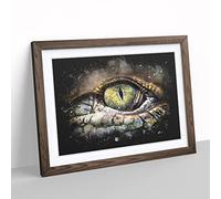 Crocodile Eye Paint Splash Modern Art Framed Wall Art Print, Ready to Hang Picture for Living Room Bedroom Home Office Décor, Walnut A4 (34 x 25 cm)
