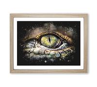 Crocodile Eye Paint Splash Modern Art Framed Wall Art Print, Ready to Hang Picture for Living Room Bedroom Home Office Décor, Oak A2 (64 x 46 cm)