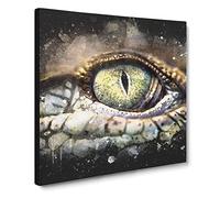 Crocodile Eye Paint Splash Modern Canvas Wall Art Print Ready to Hang, Framed Picture for Living Room Bedroom Home Office Décor, 14x14 Inch (35x35 cm)