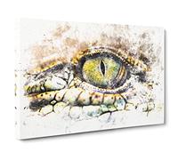 Crocodile Eye Watercolour Canvas Print | Gallery Wrapped 30mm Frame Wall Art | 24x16 inches | Ready to Hang | Modern Picture | Living Room Bedroom Lounge Office