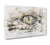 Crocodile Eye Watercolour Canvas Print | Gallery Wrapped 30mm Frame Wall Art | 30x20 inches | Ready to Hang | Modern Picture | Living Room Bedroom Lounge Office