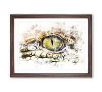 Crocodile Eye Watercolour Modern Framed Wall Art Print, Ready to Hang Picture for Living Room Bedroom Home Office Décor, Walnut A4 (34 x 25 cm)