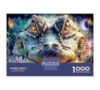 Crocodile Gaze 1000 Piece Jigsaw Puzzles Vivid Croc Portrait DIY Jigsaw Puzzles for Adults Kids Educational Decompression Extra-Thick Cardboard Holiday Puzzle Activity Home Fun 52x38cm/1000pcs