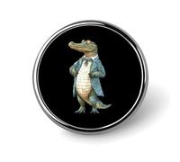 Crocodile Gentleman Round Brooch Pins Metal Badge Lapel Pin Jacket Hat Bag Accessories