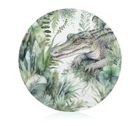 Crocodile Green Cutting Board for Kitchen Mini Cheese Chopping Board Round Tempered Glass Chopping Block for Picnic Cutting Pizza Meat Fruit(7.9 Inch)